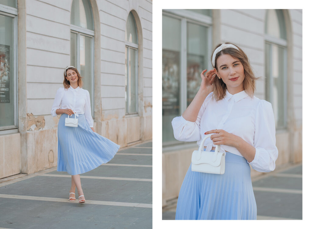 baby blue skirt, outfit inspo, summer spring 2021, fashion, new yorker